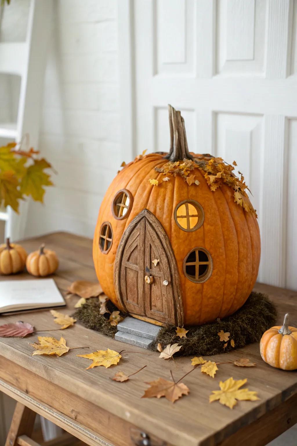 Embrace the enchantment of autumn with a timeless gourd pixie residence, where straightforwardness converges with captivating artistry.