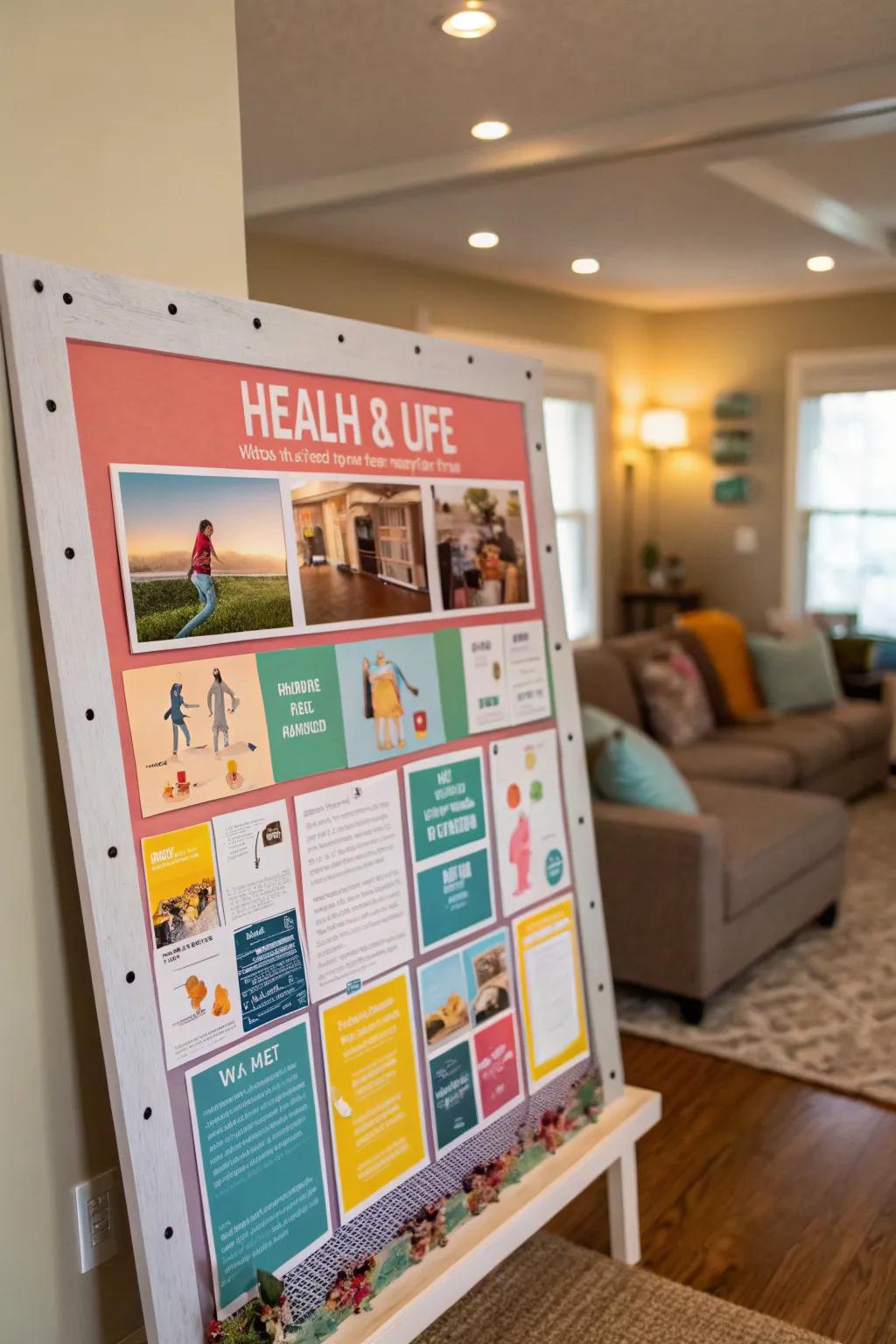 A display board championing health and wellness through vibrant imagery.