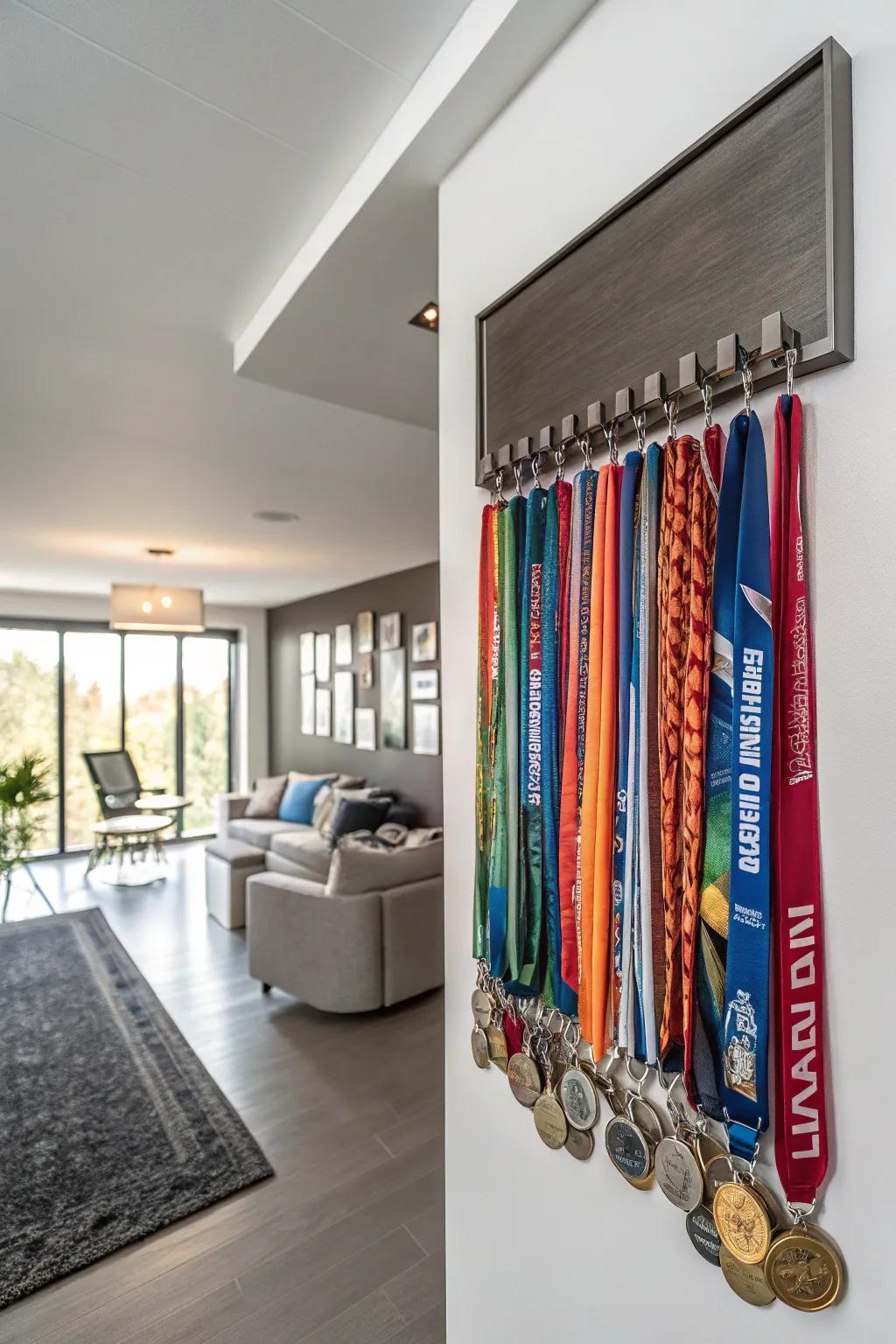 A wall-secured rack that elevates a basic wall into an energetic display of success.