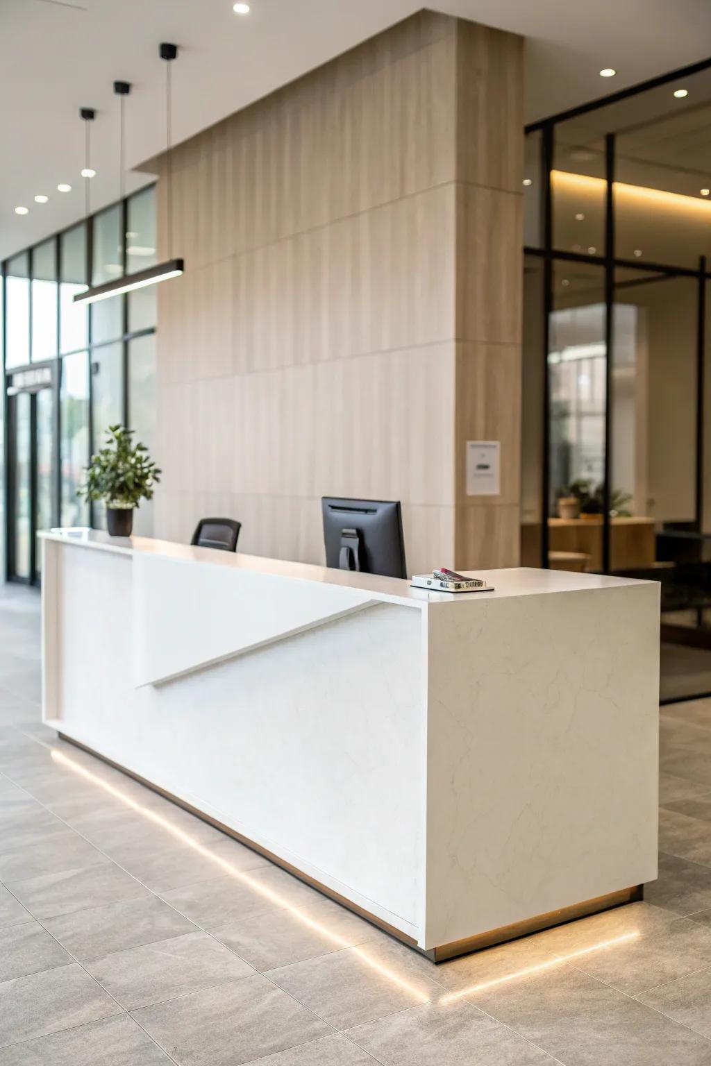 A minimalist front desk that radiates peace and clarity.