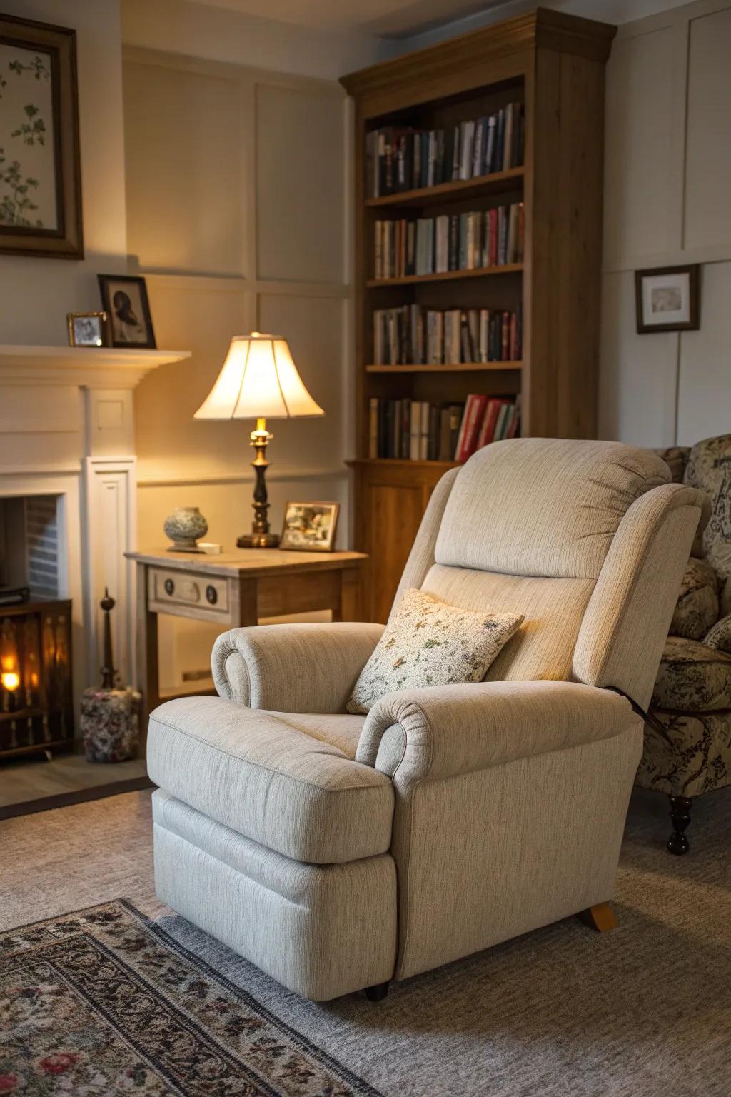 A comfortable nook highlighting a reclining sofa and an accompanying armchair, ideal for unwinding.