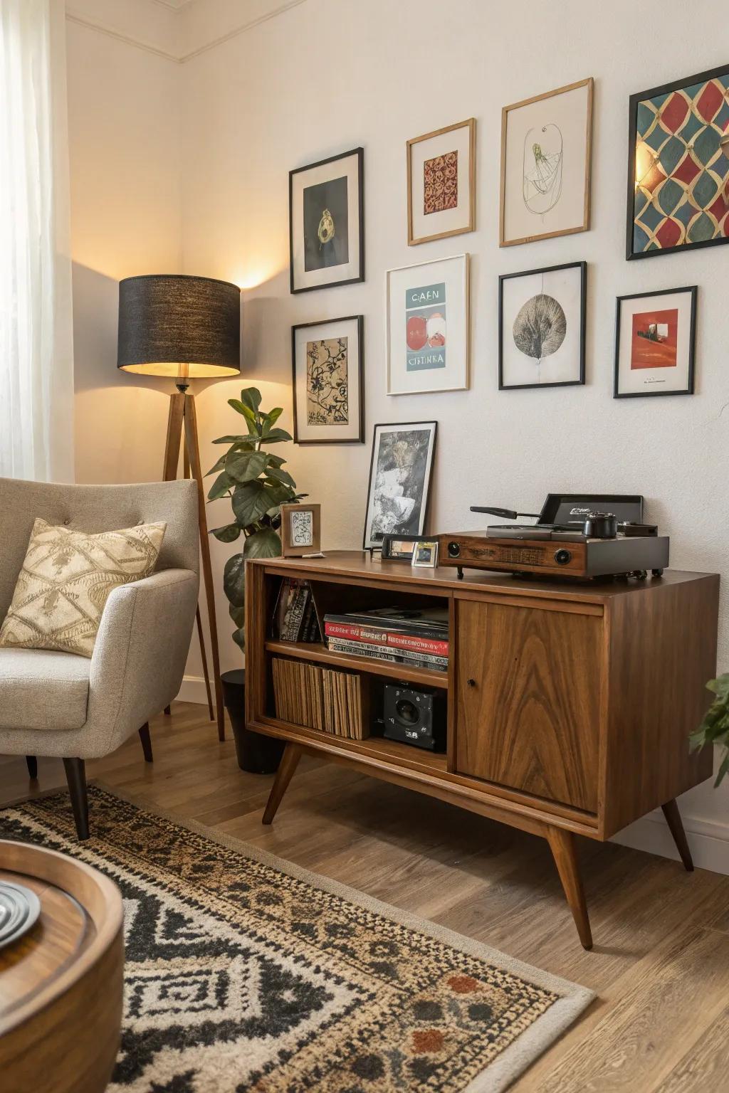 A mid-century modern record player configuration exuding vintage allure.