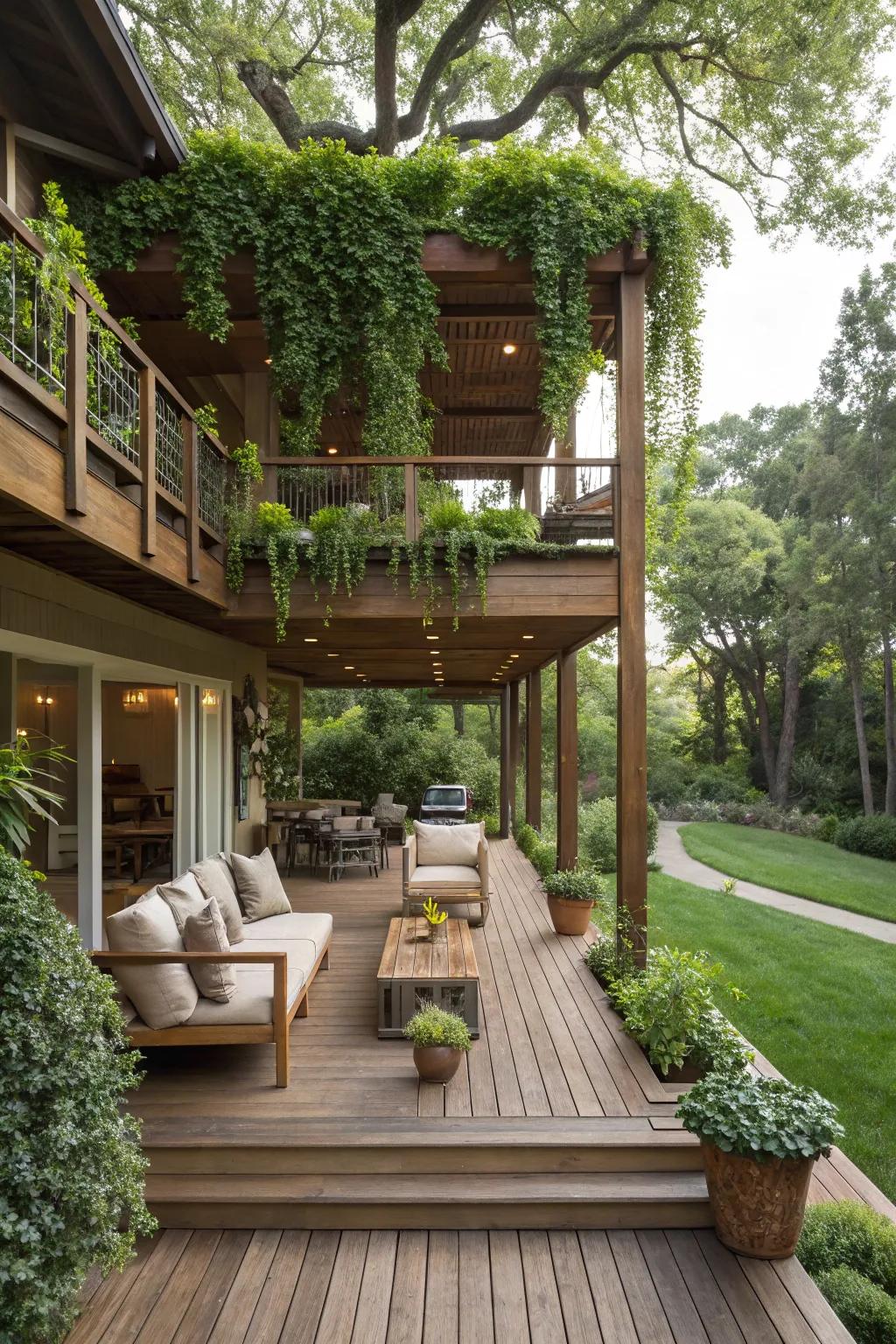 Introduce dimension with a multi-level rectangular deck.