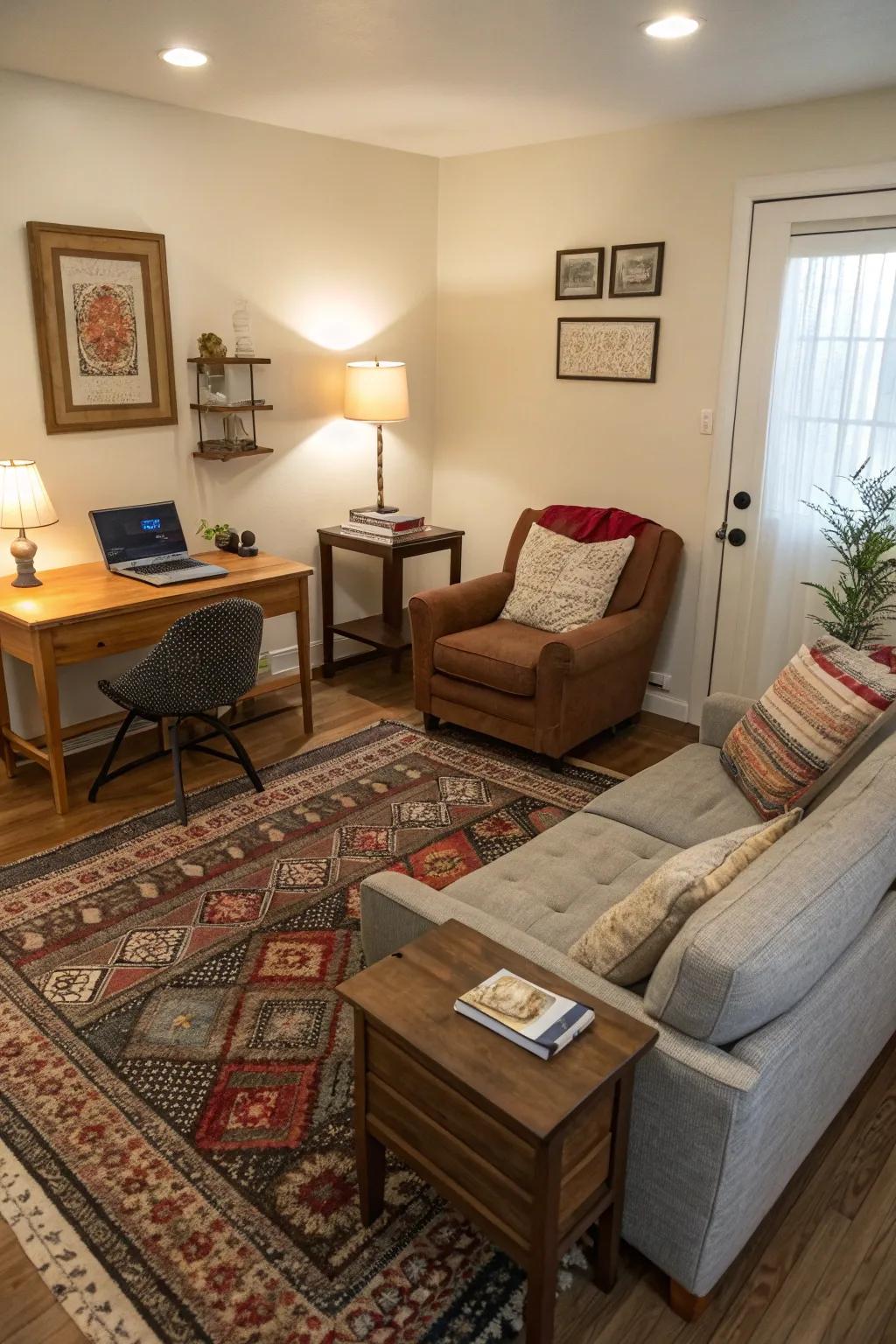 Clever zoning converts a single area into multiple usable spaces.