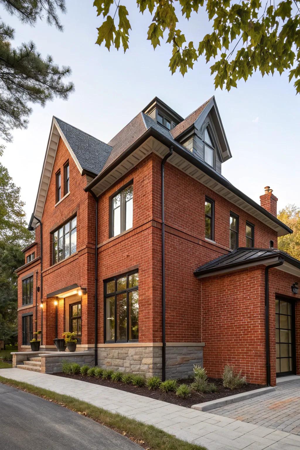 A seamless confluence of contemporary and traditional styles graces this red brick home.