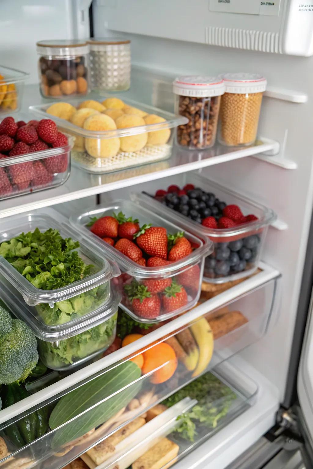 Transparent containers let you easily see the contents while keeping your fridge orderly.