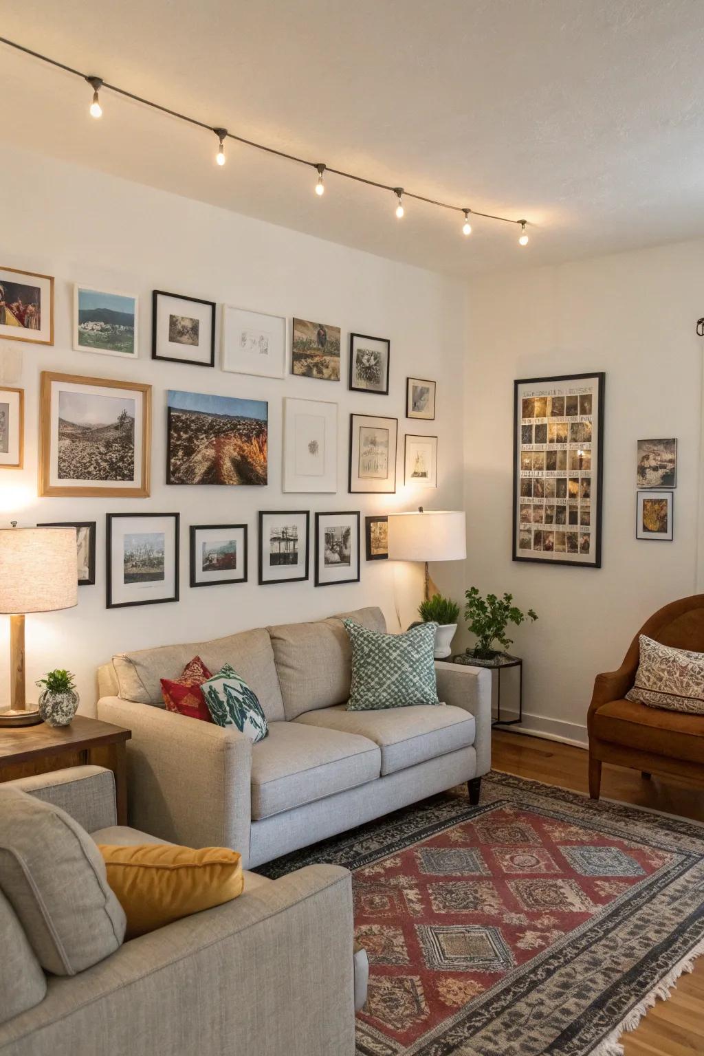 Gallery walls are a great way to add personality while avoiding permanent changes.