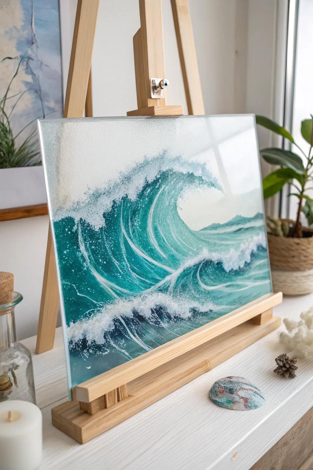 Bring the sea's calm into your home with elegant wave artwork on glass. It offers an ideal combination of minimalist design and natural beauty.