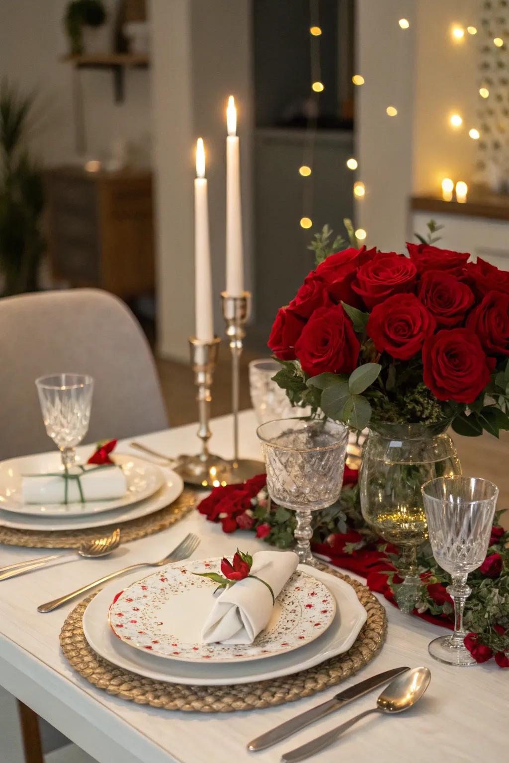 A candlelit dinner creates an intimate and comforting ambiance.