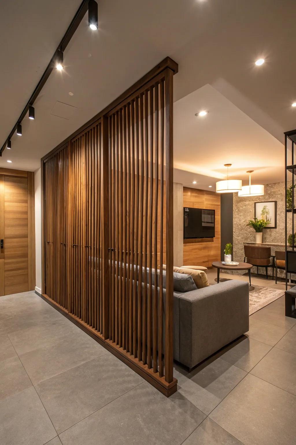 Timber slats imbue any basement with warmth and a contemporary feel.