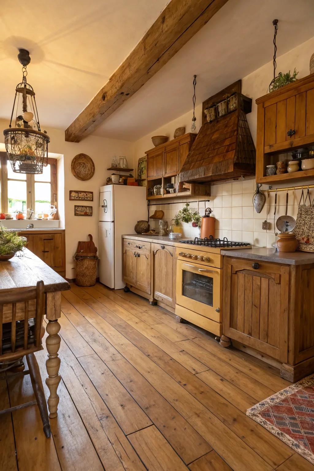 Broad wood planks lend a cozy, inviting feel to any kitchen.