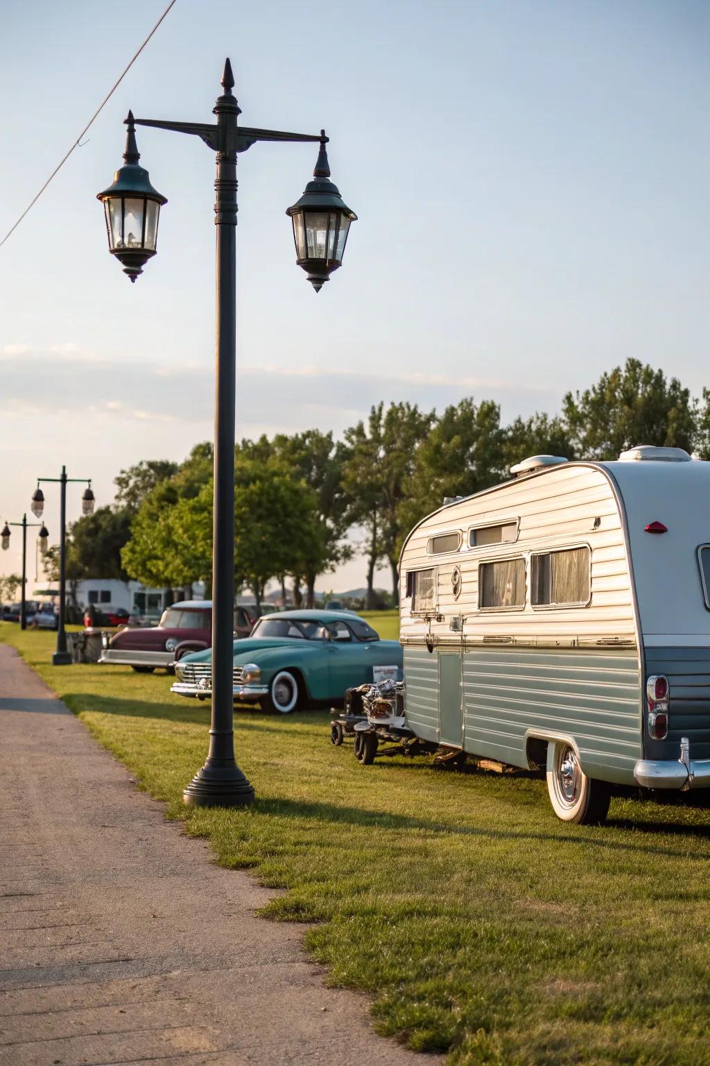 The timeless aluminum siding imparts a touch of nostalgia to your RV.