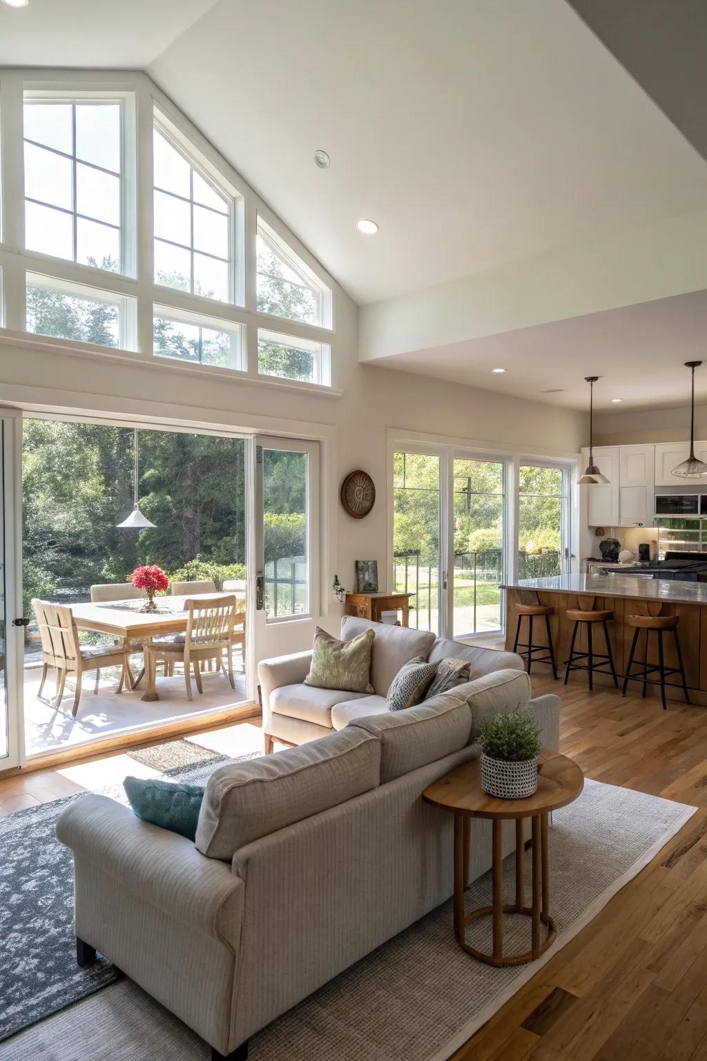 The infusion of natural light elevates the semi-open aesthetic, fostering a warm and inviting ambiance.