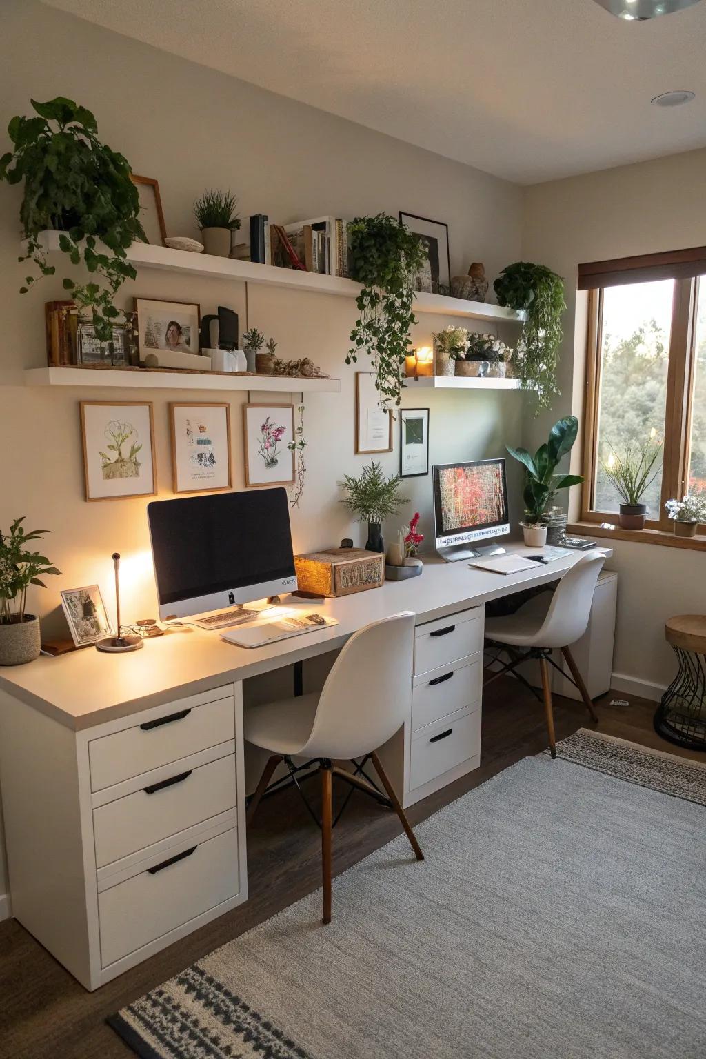 A seamlessly integrated side-by-side dual workstation arrangement.
