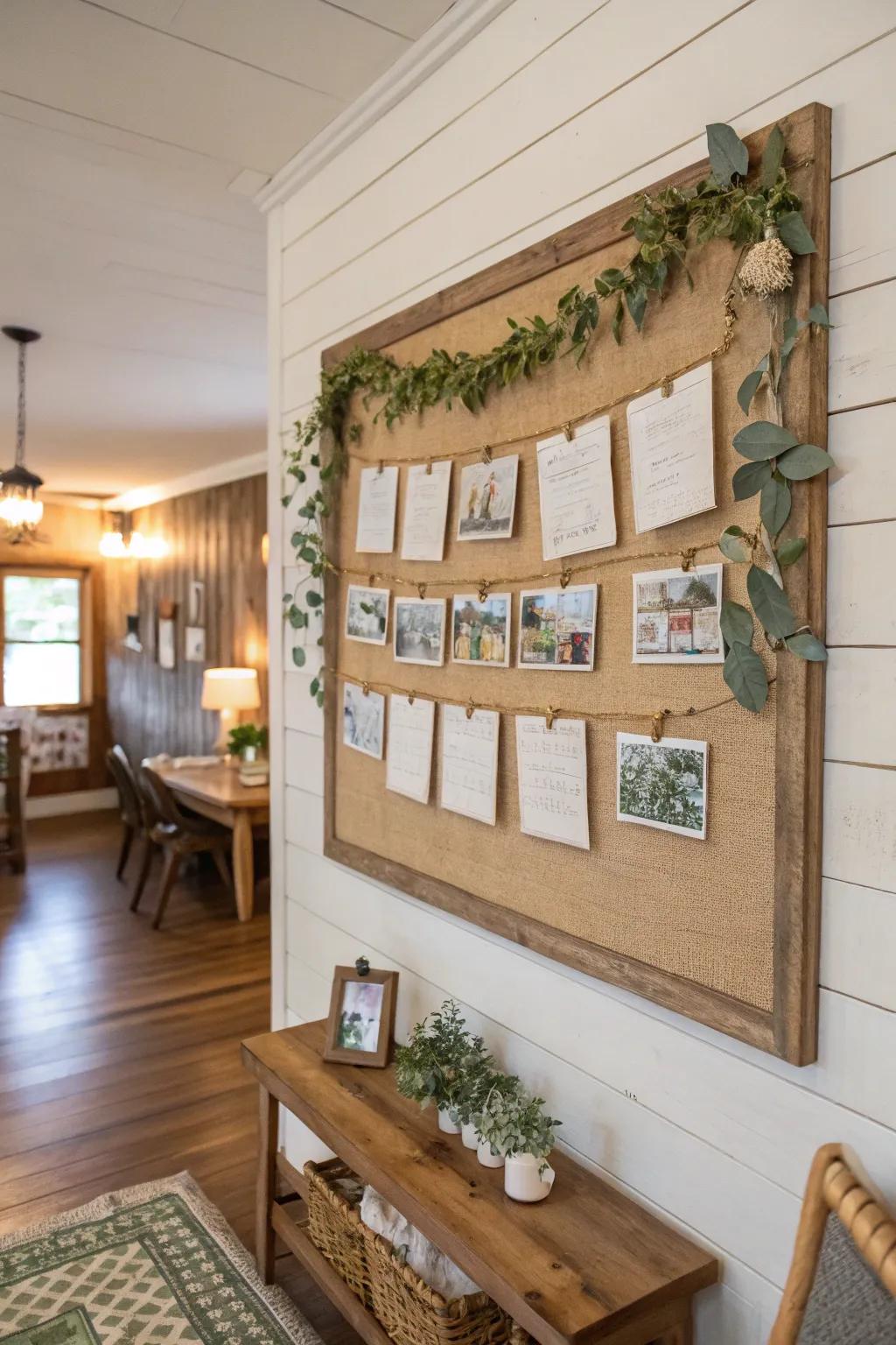 Capture the spirit of farmhouse charm using this pastoral grooveboard notice board.