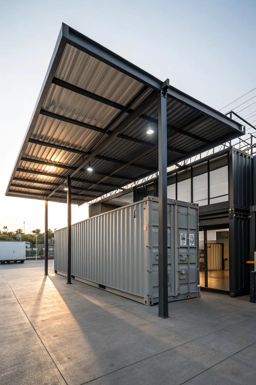 An elegant extended roof enhances functionality and visual charm.