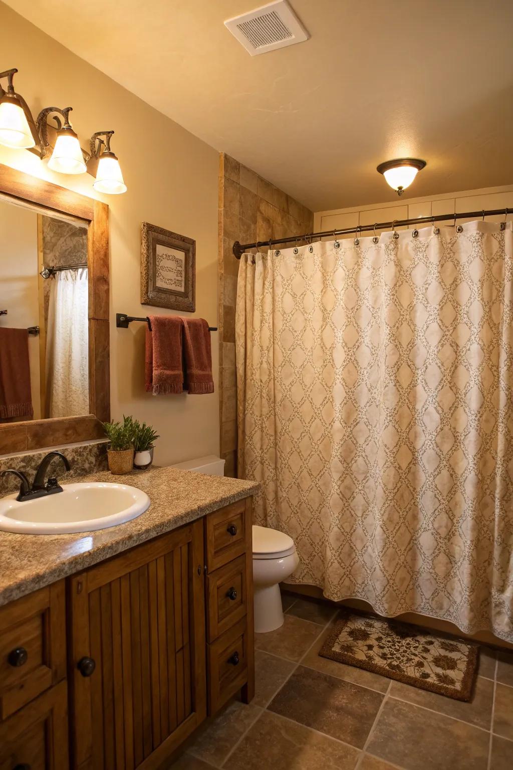 Textured materials introduce warmth and richness to your bathroom setting.