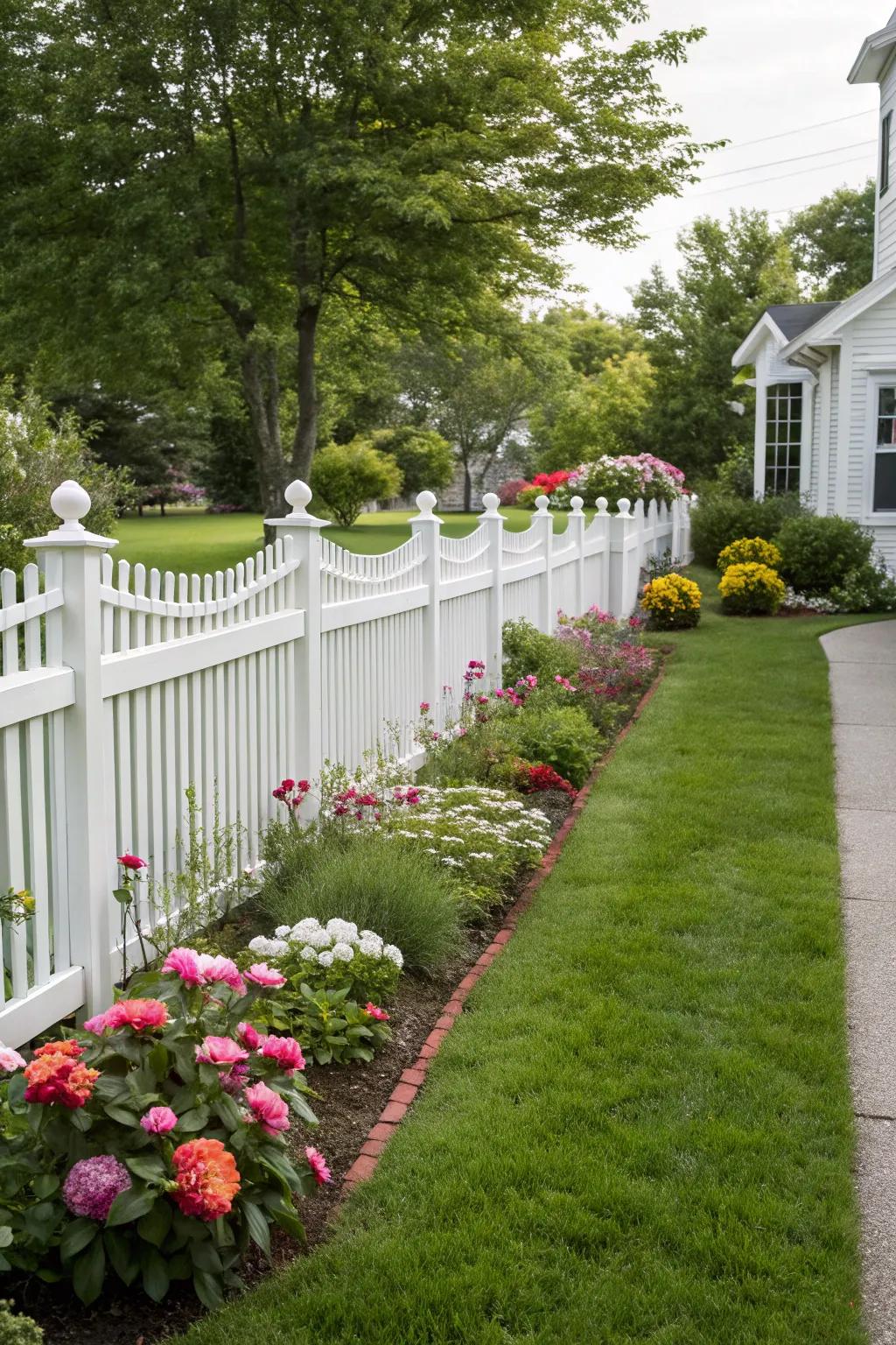 Delightful side yard featuring a classic picket fence.
