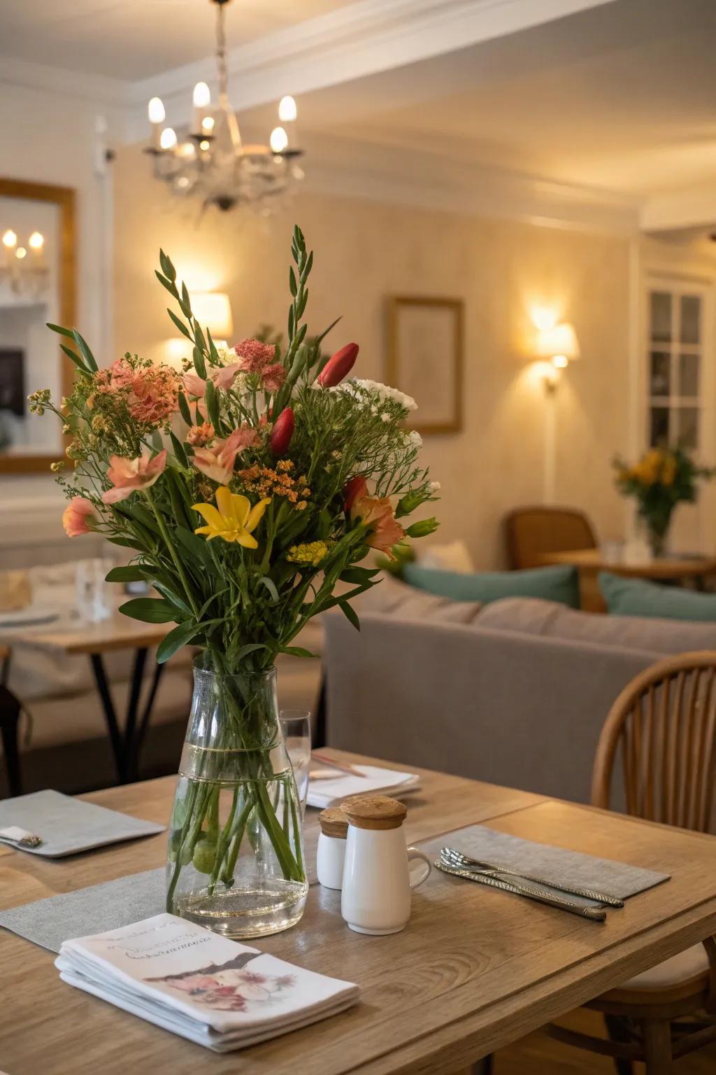A simple vase centerpiece brings elegance to the table.