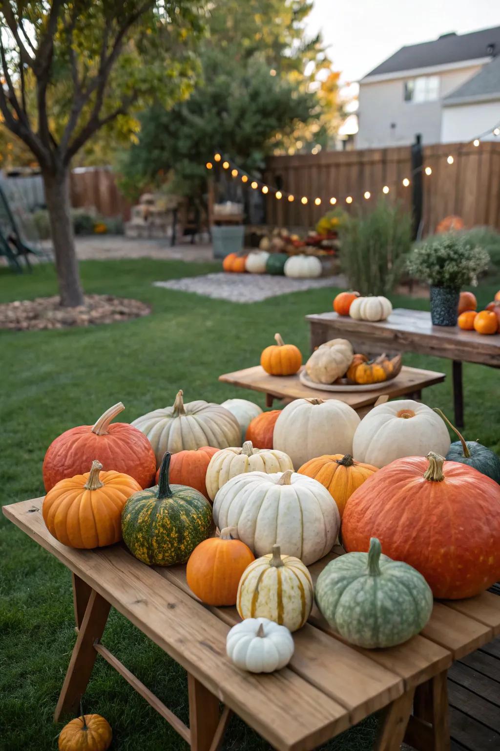 Gorgeously colored gourds assembled for a delightful seasonal scene.