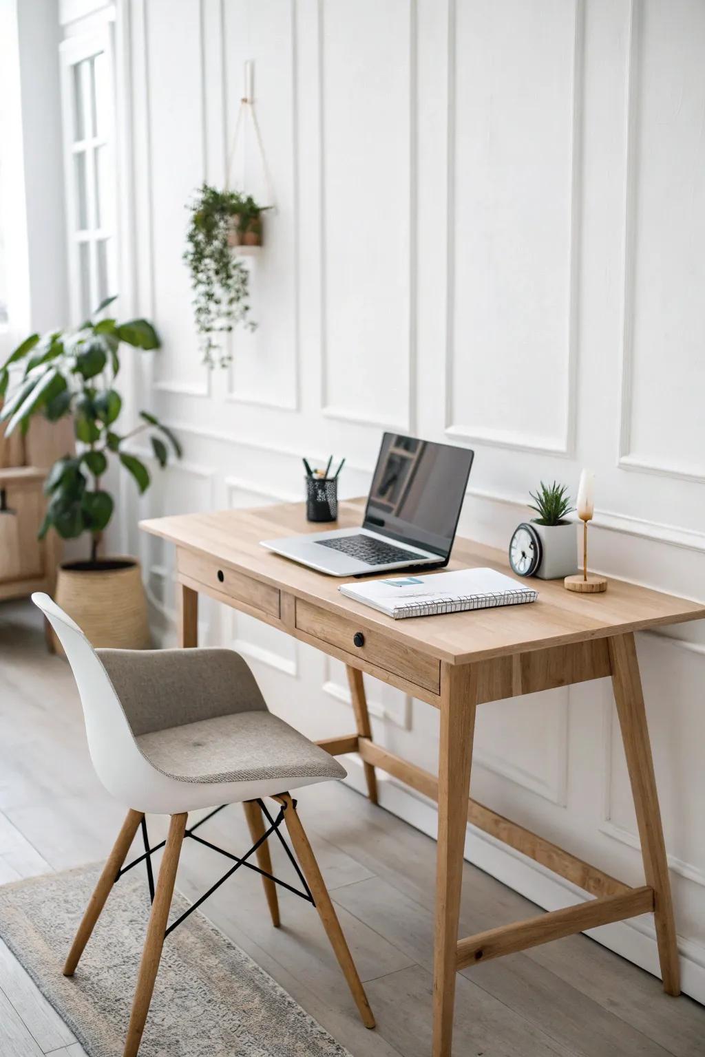 A minimalist design ethos maintains a concentrated and organized workspace.
