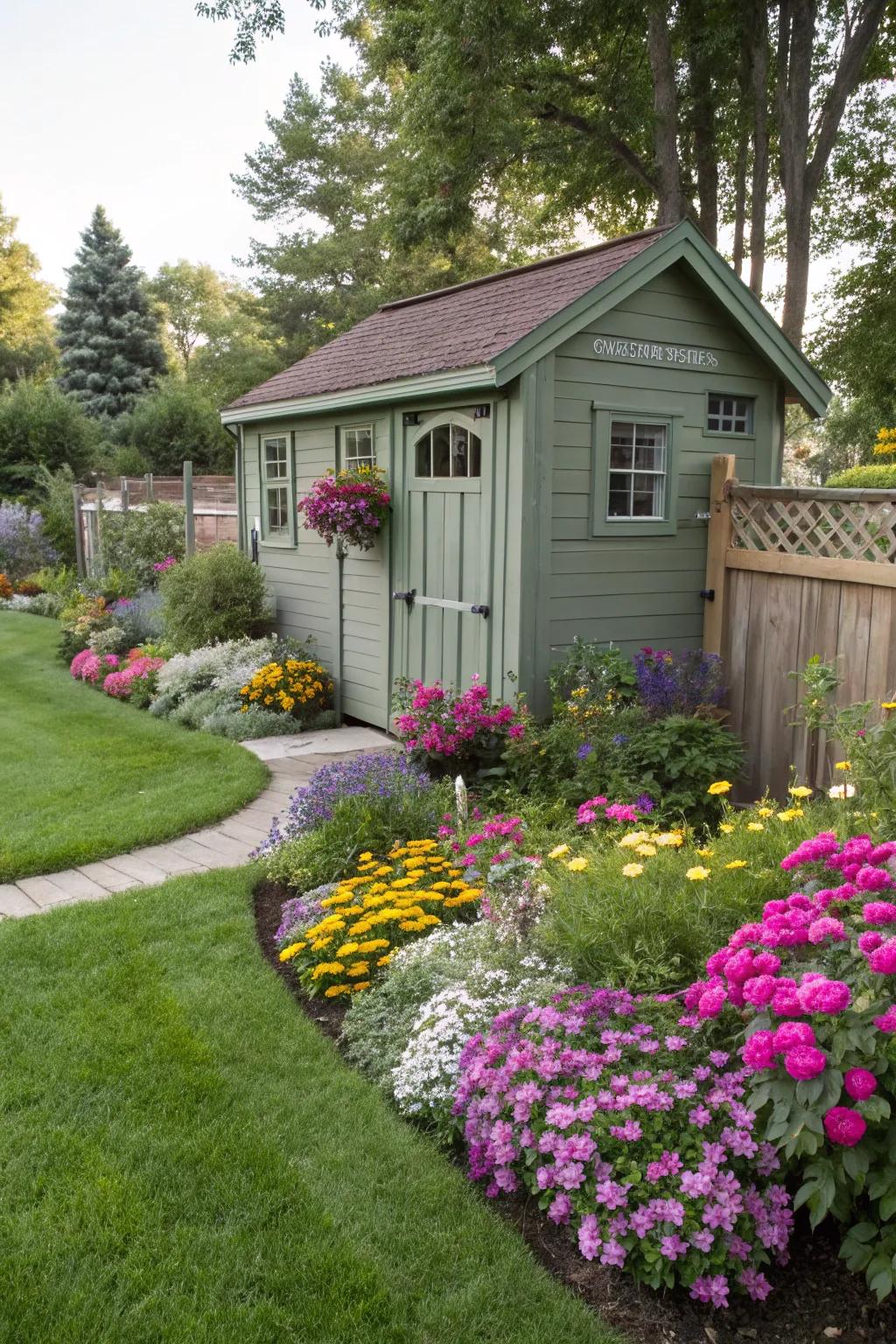 A flourishing flower bed offers an instant visual enhancement to your shed.