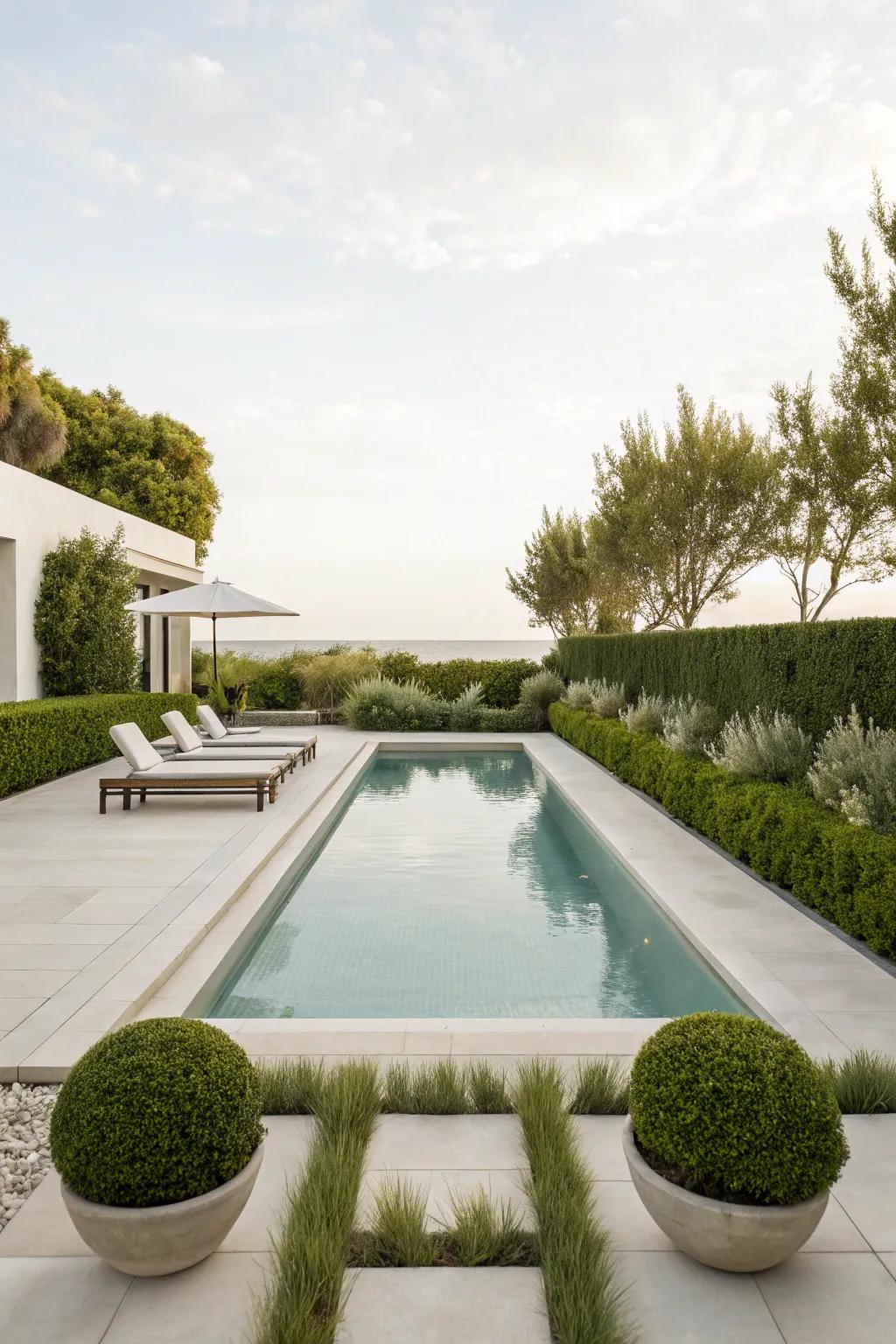A streamlined poolside design focusing on simplicity and sophistication.