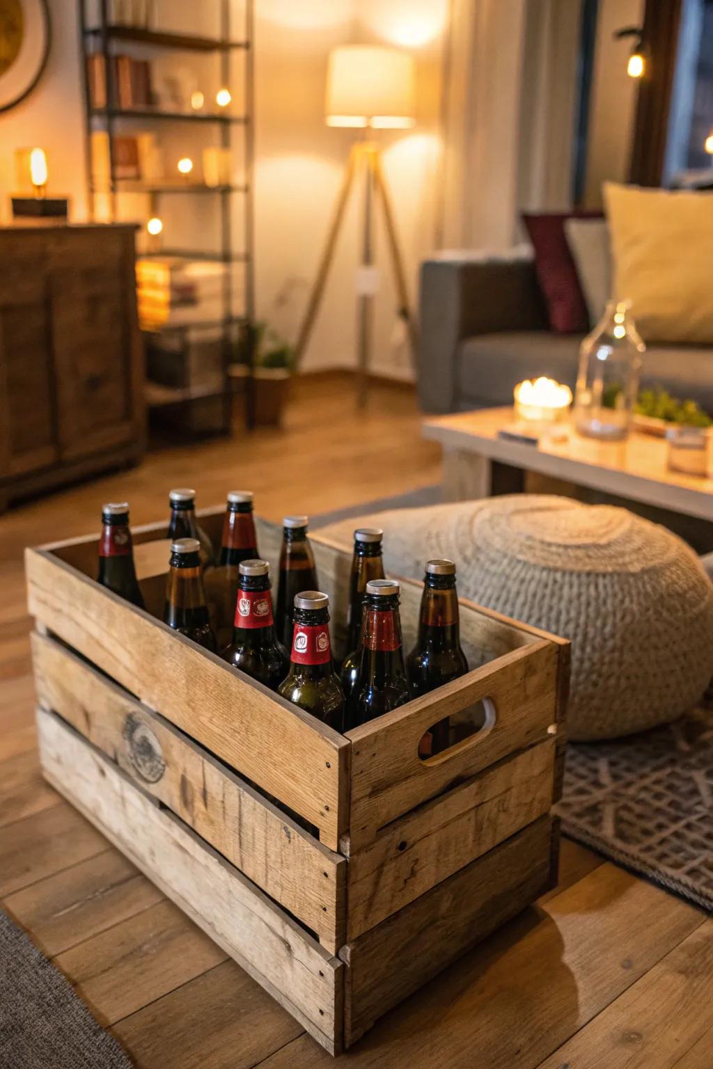 Earthy timber box presentation showcasing artisan ales.