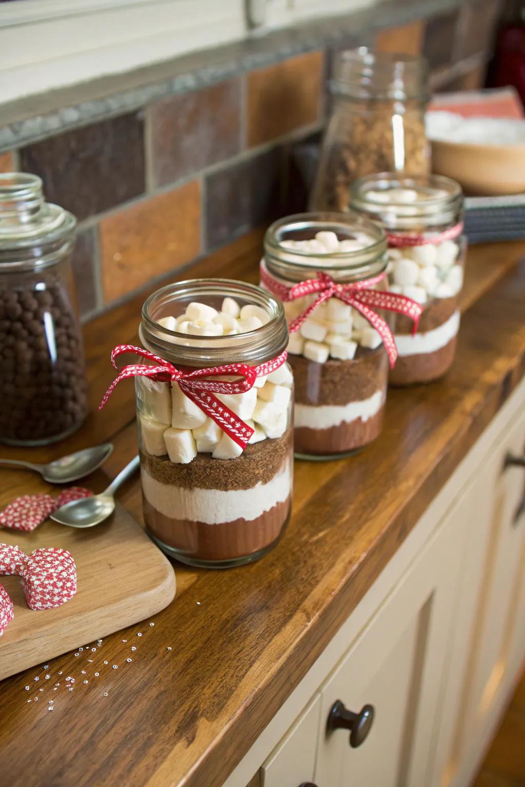 Delicious homemade hot chocolate mix in a jar.