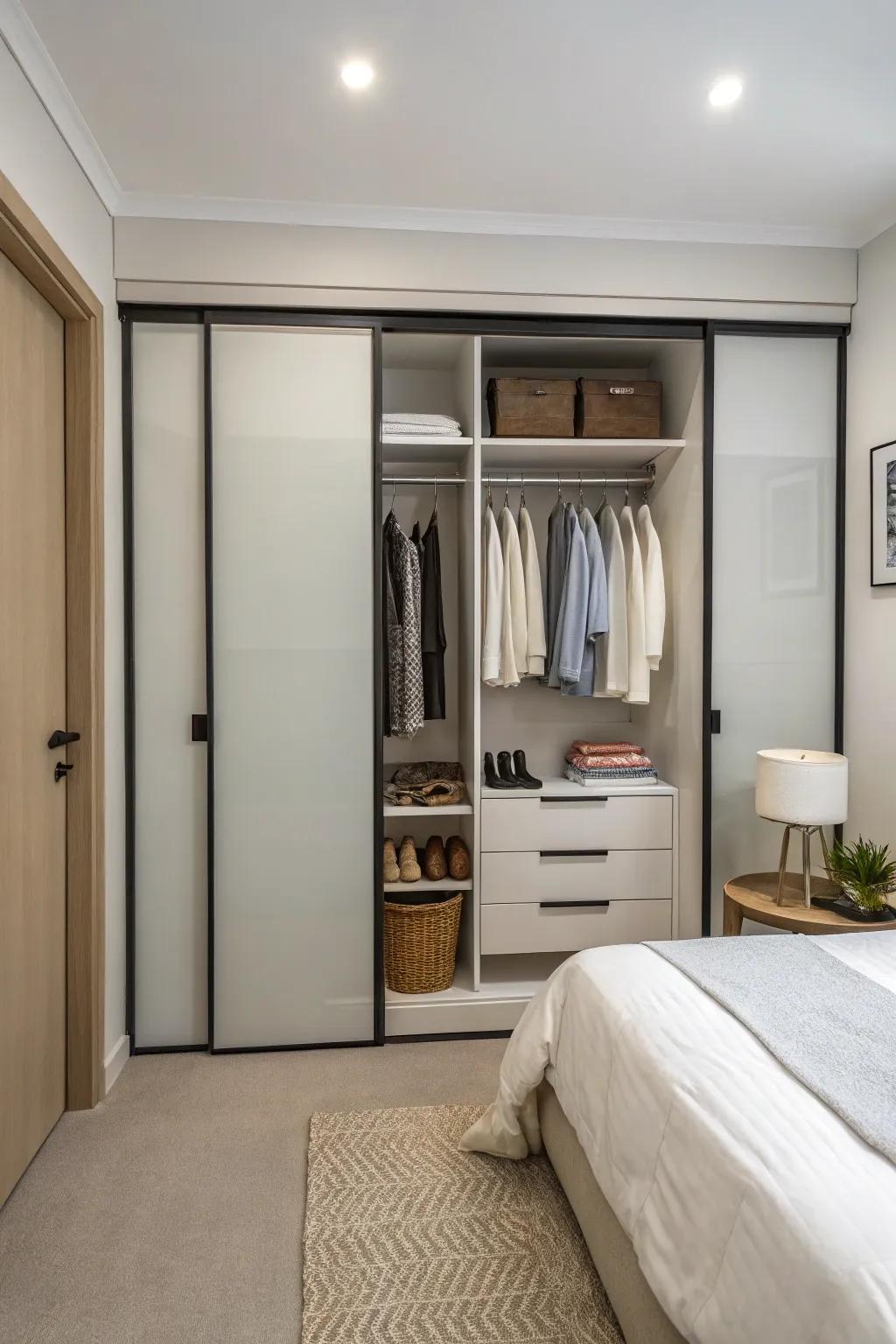 Sliding doors offer a stylish, space-efficient design.