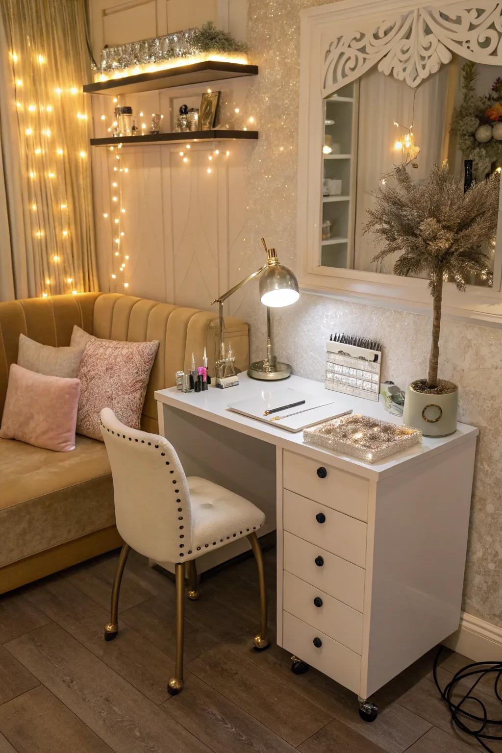 A streamlined workstation judiciously arranged within a compact area.