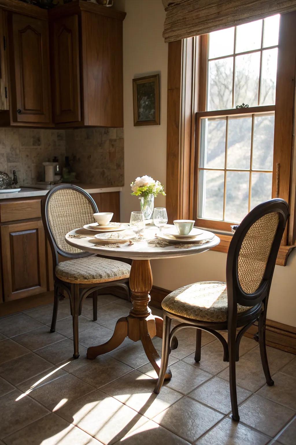 An elegant bistro table, ideally suited for compact kitchens.