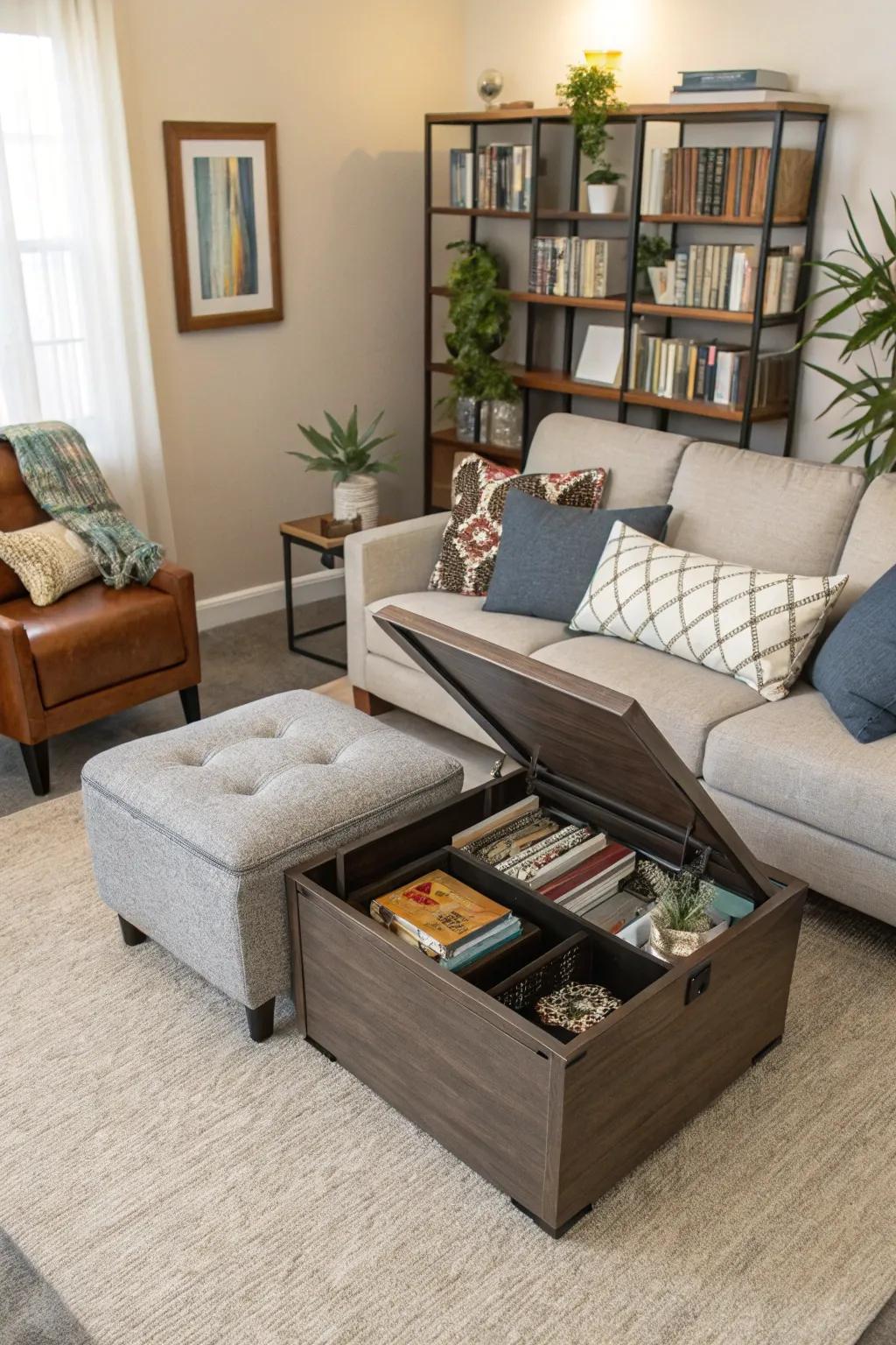 Versatile furnishings ensure your small living area remains streamlined and orderly.