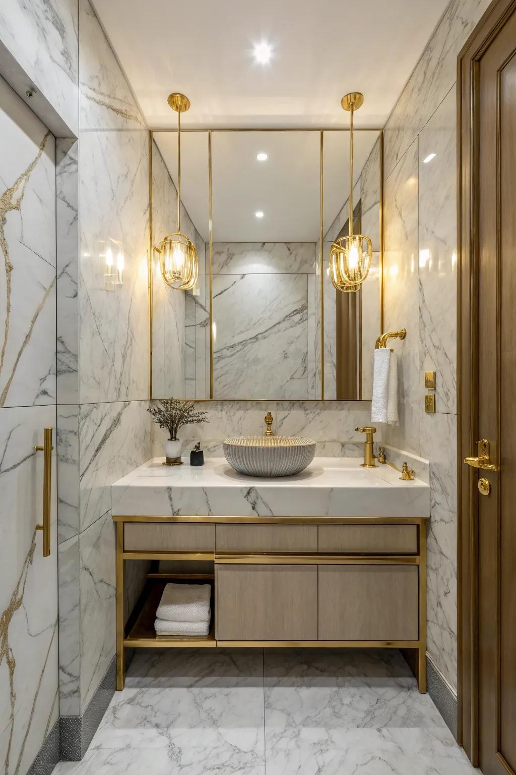 Marble takes a small bathroom to a new level of luxury.