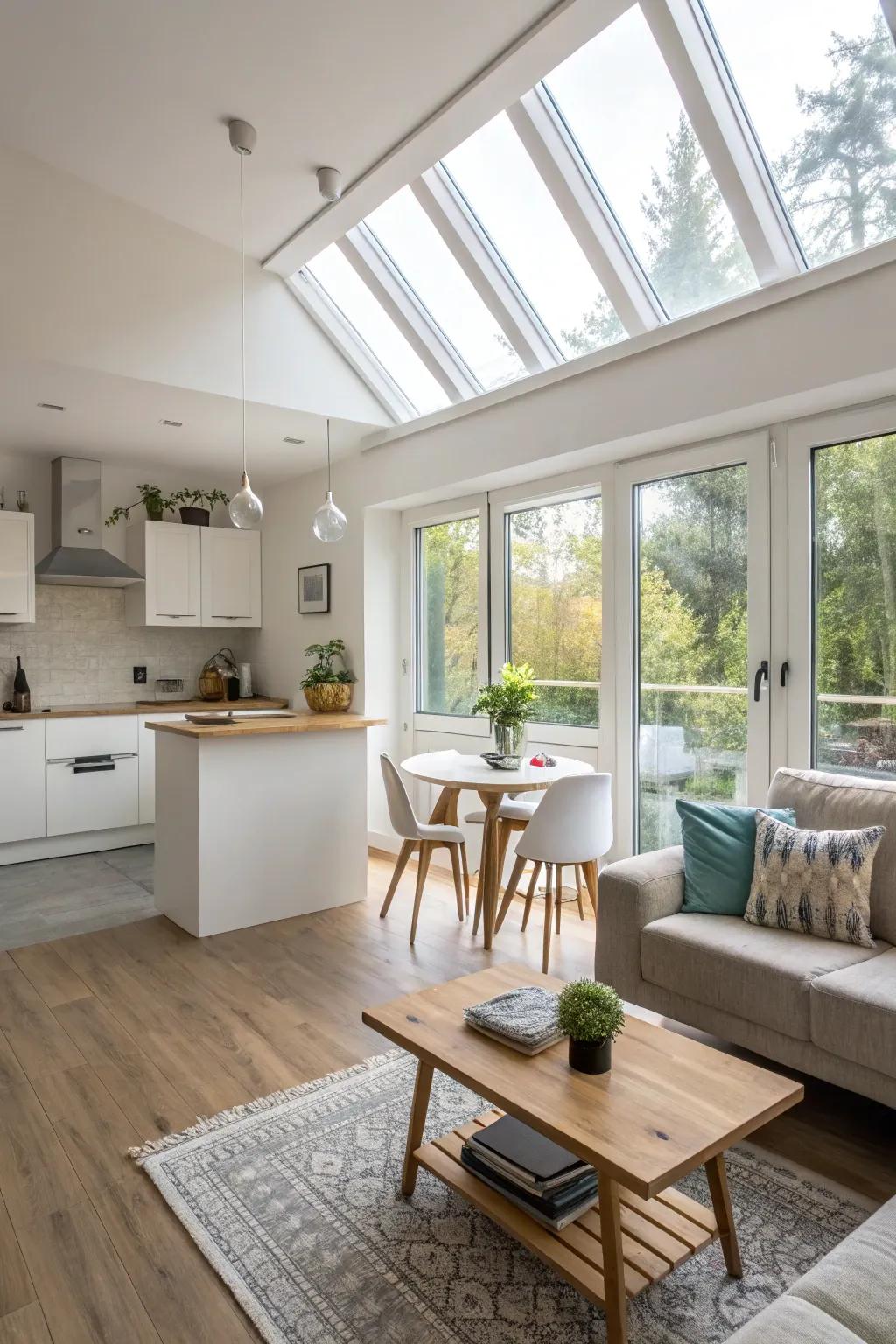 An open concept layout designed to enhance space and illumination.