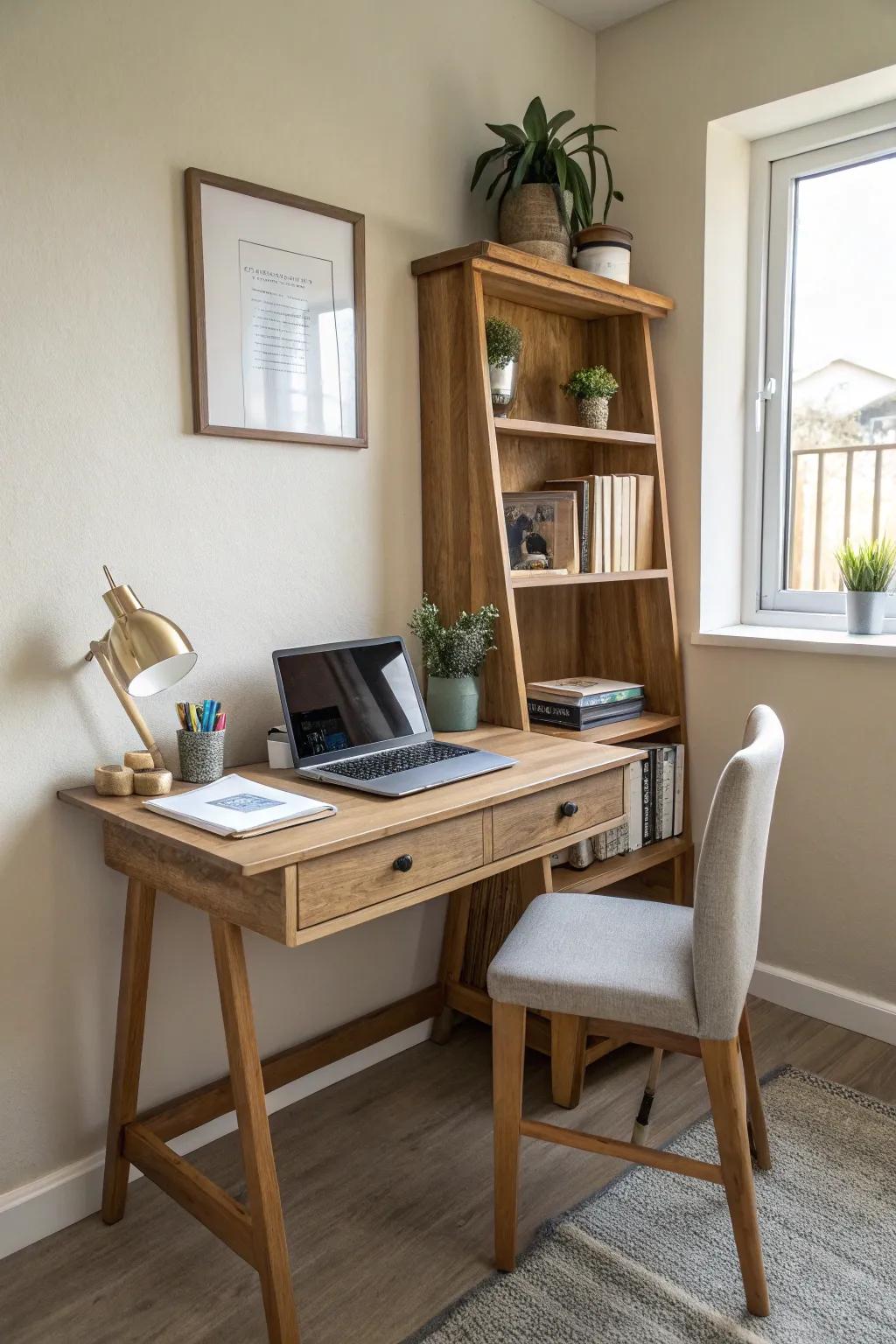 Small desks fitted with internal storage make the most of the space available in compact environments.