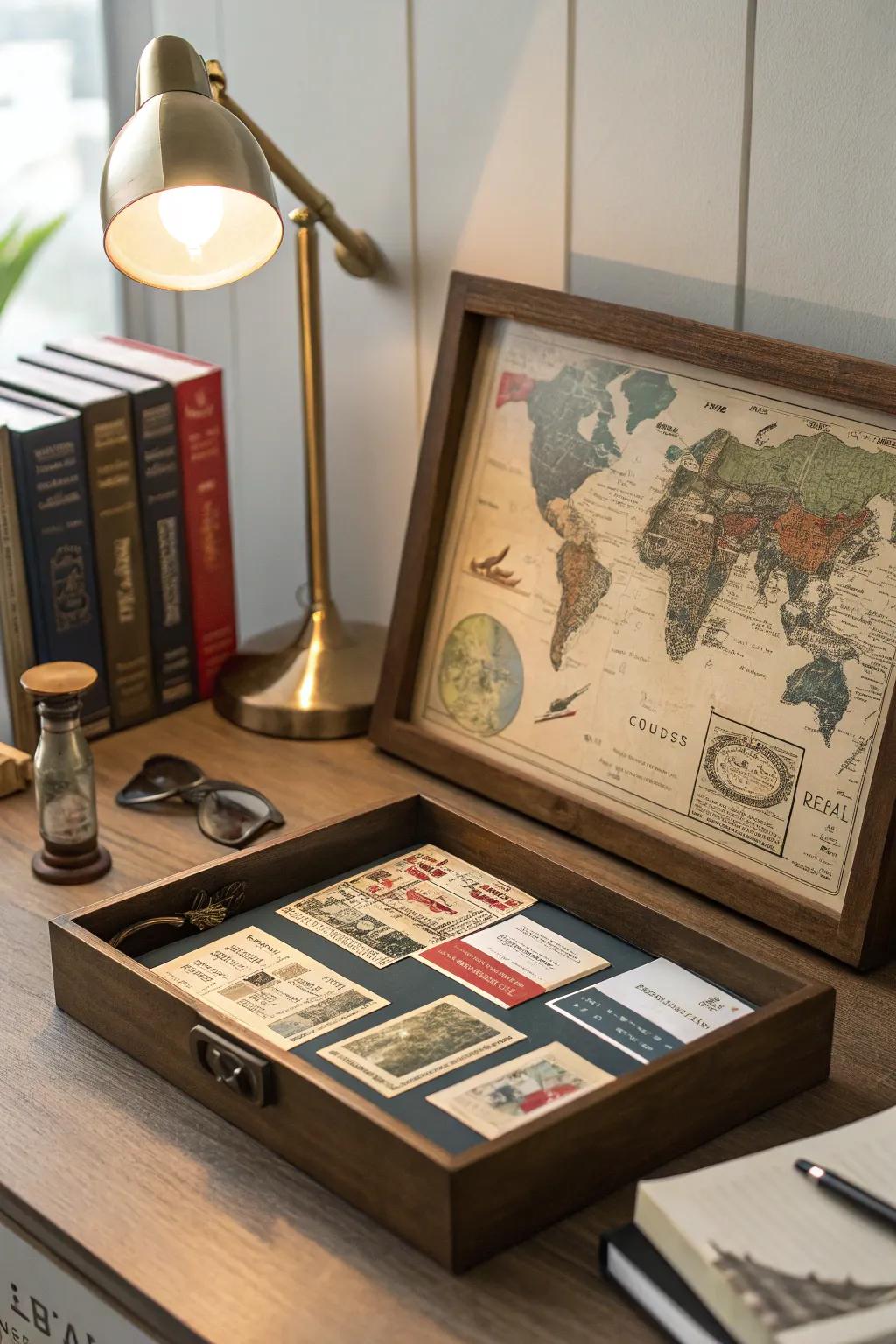 Embrace your wanderlust with a travel keepsake shadow box.