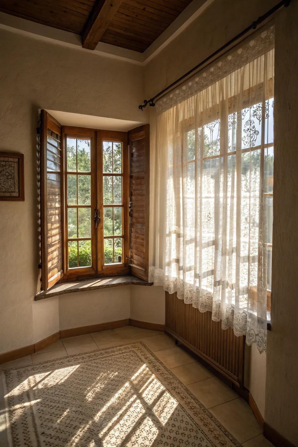 Translucent blinds permit the entry of natural light, cultivating a serene setting.