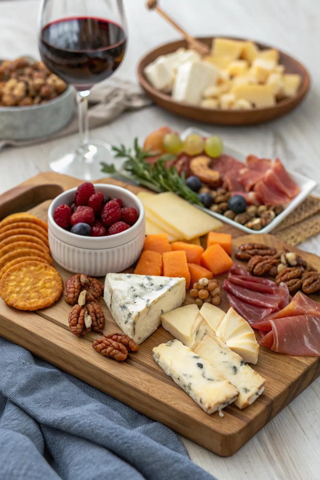 A carefully curated cheese and charcuterie display, prepared to captivate your guests.