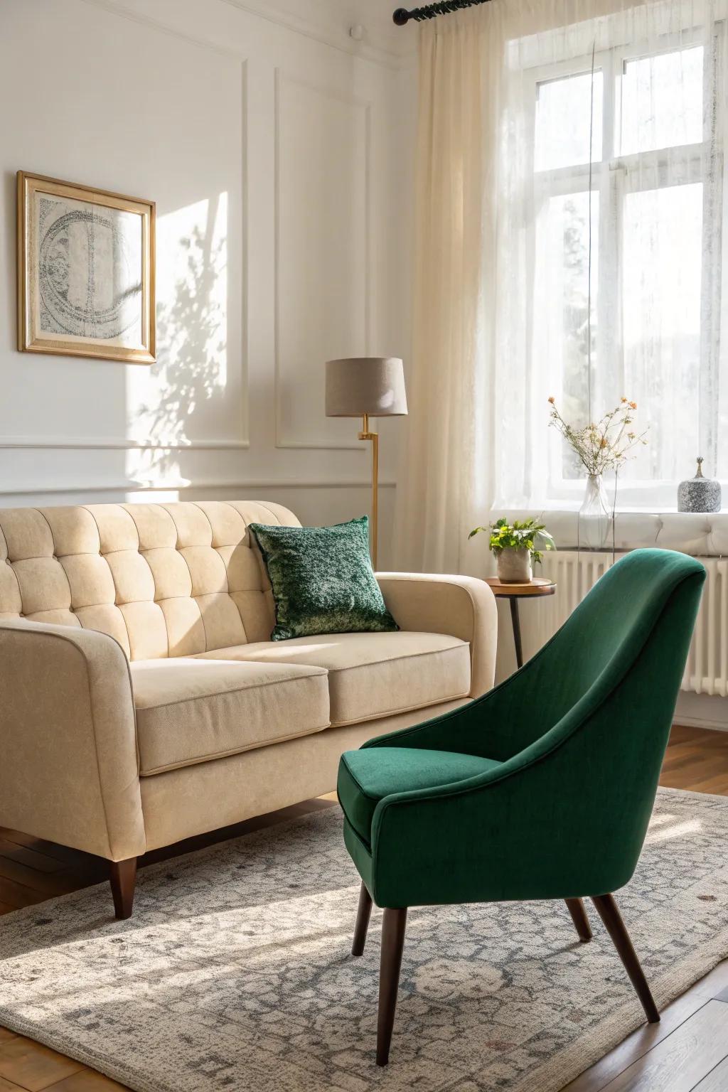 Contrasting colors create a lively visual impact in this living room.