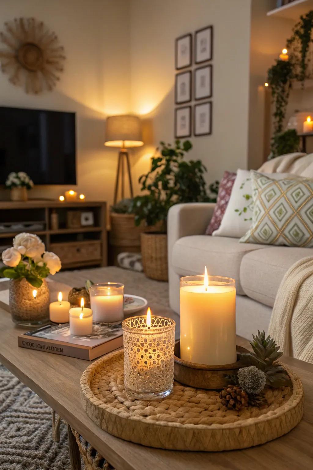 Fragrant tapers fashion an attractive and restful ambiance.