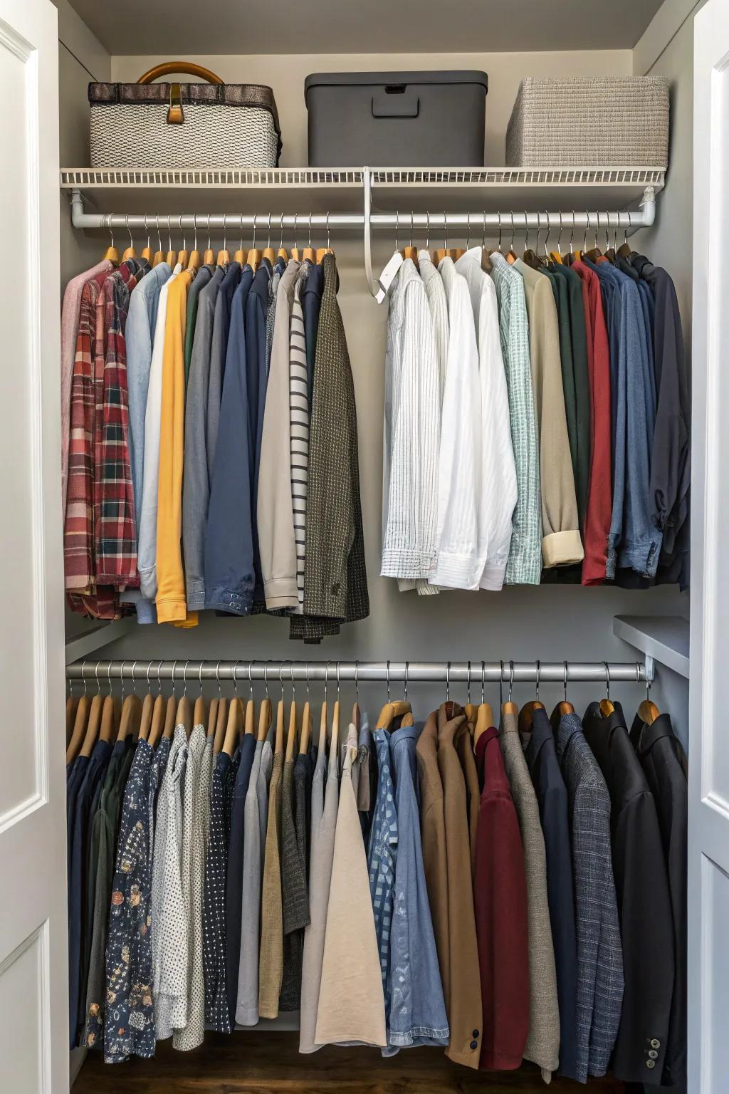 Double rods enable the efficient use of vertical space, effectively doubling your hanging capacity.