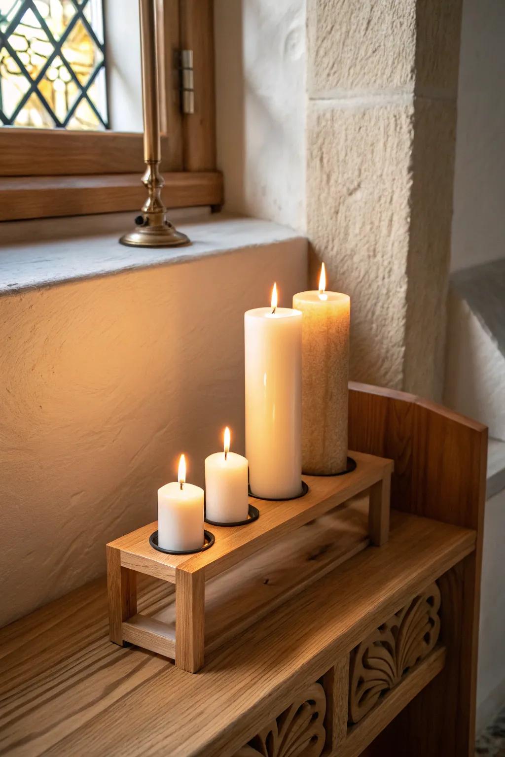 A tranquil, candle-lit corner designed for serene contemplation.
