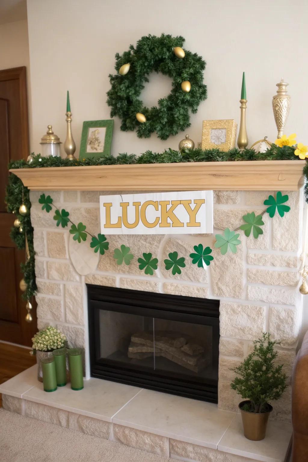 Elevate your fireplace with an exquisite garland and subtle gold highlights.