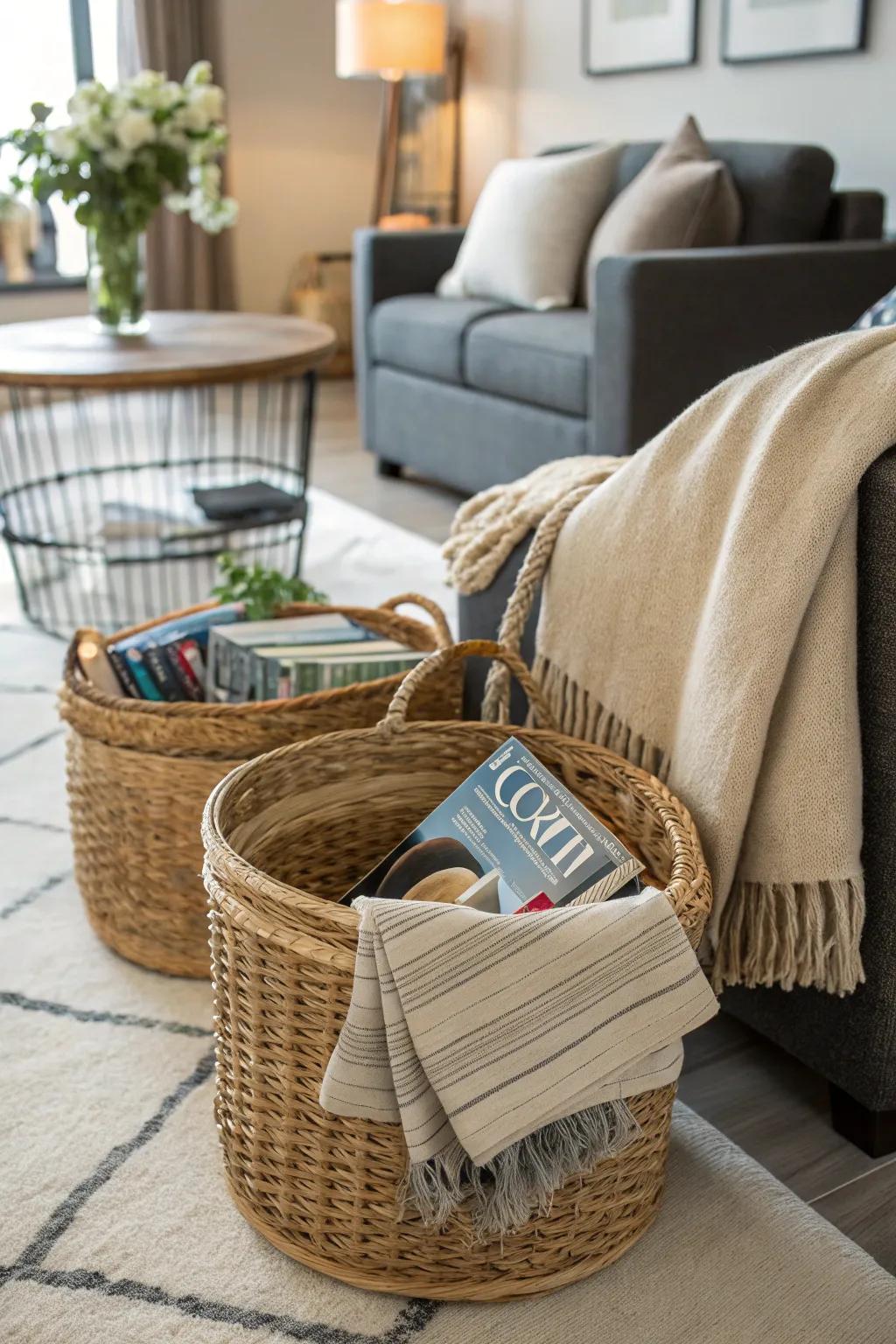 Woven baskets: a seamless fusion of aesthetics and functionality.