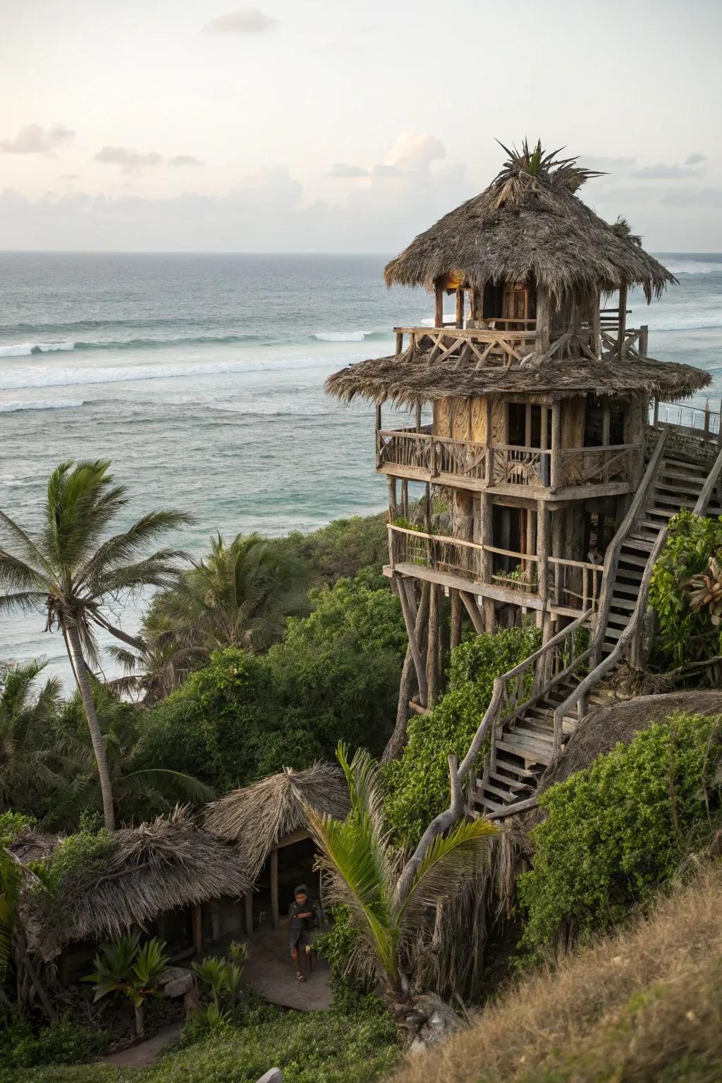 Multi-level house presenting exquisite ocean panoramas.