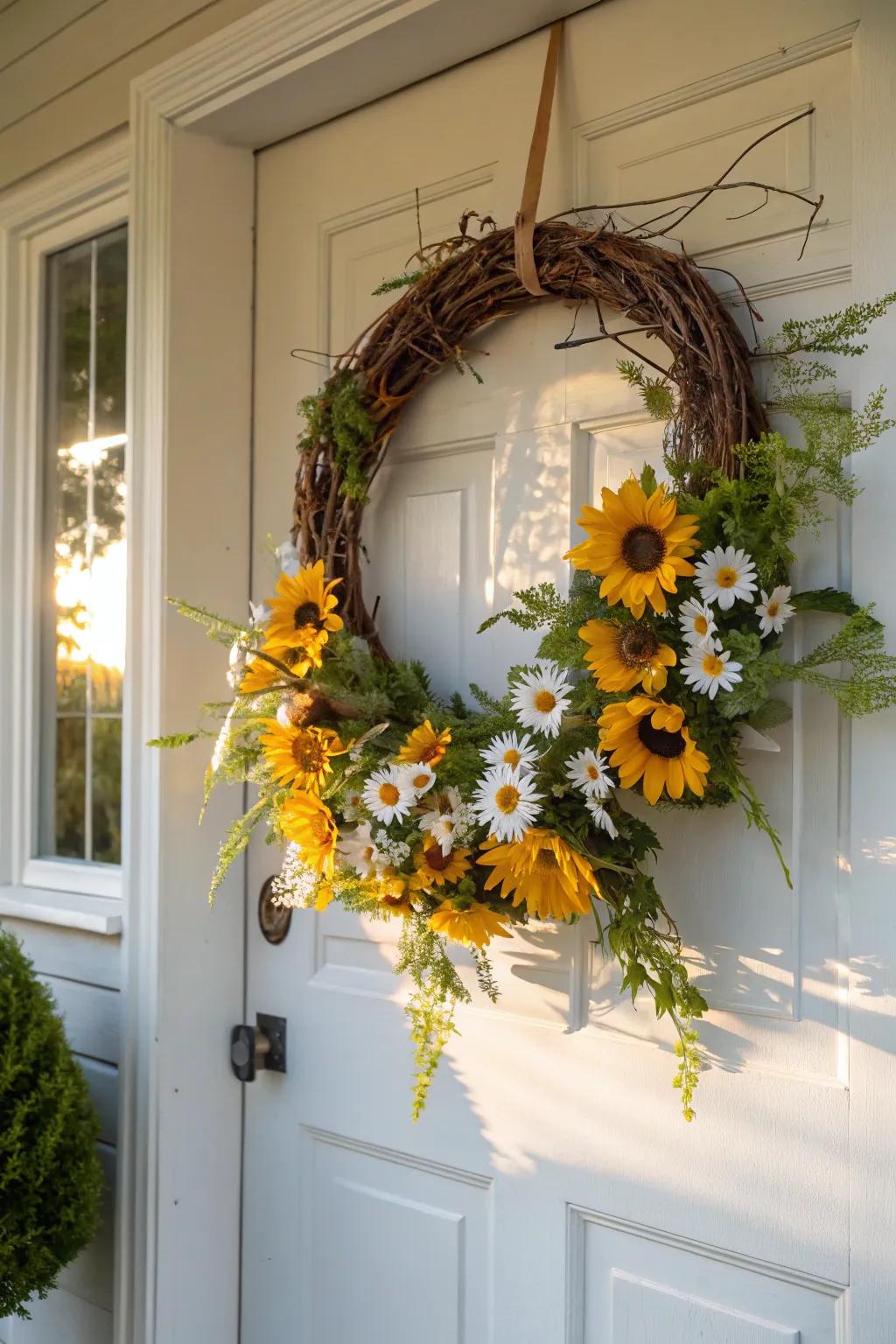 Illuminate your entryway with timeless summer flowers.