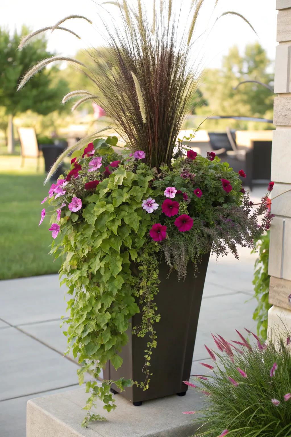 The 'Thriller, Filler, Spiller' methodology elevates any ordinary planter into a captivating spectacle.