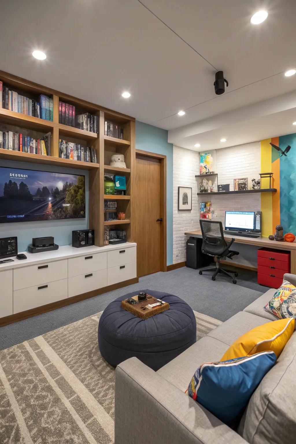 A adaptable game room that suits various activities.