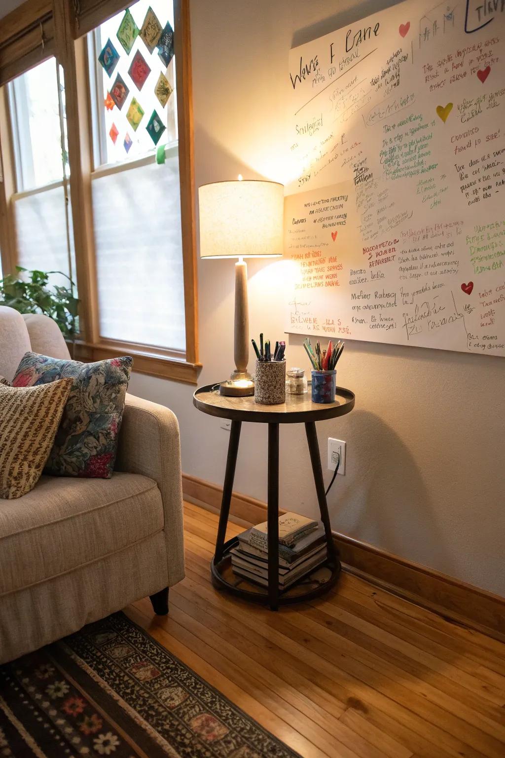An area for gratitude that encourages contemplation and sharing.